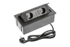 Меблева розетка MULTISOFT, 2хSHUKO, USB A+C, RJ45, кабель 1.5 м, чорний