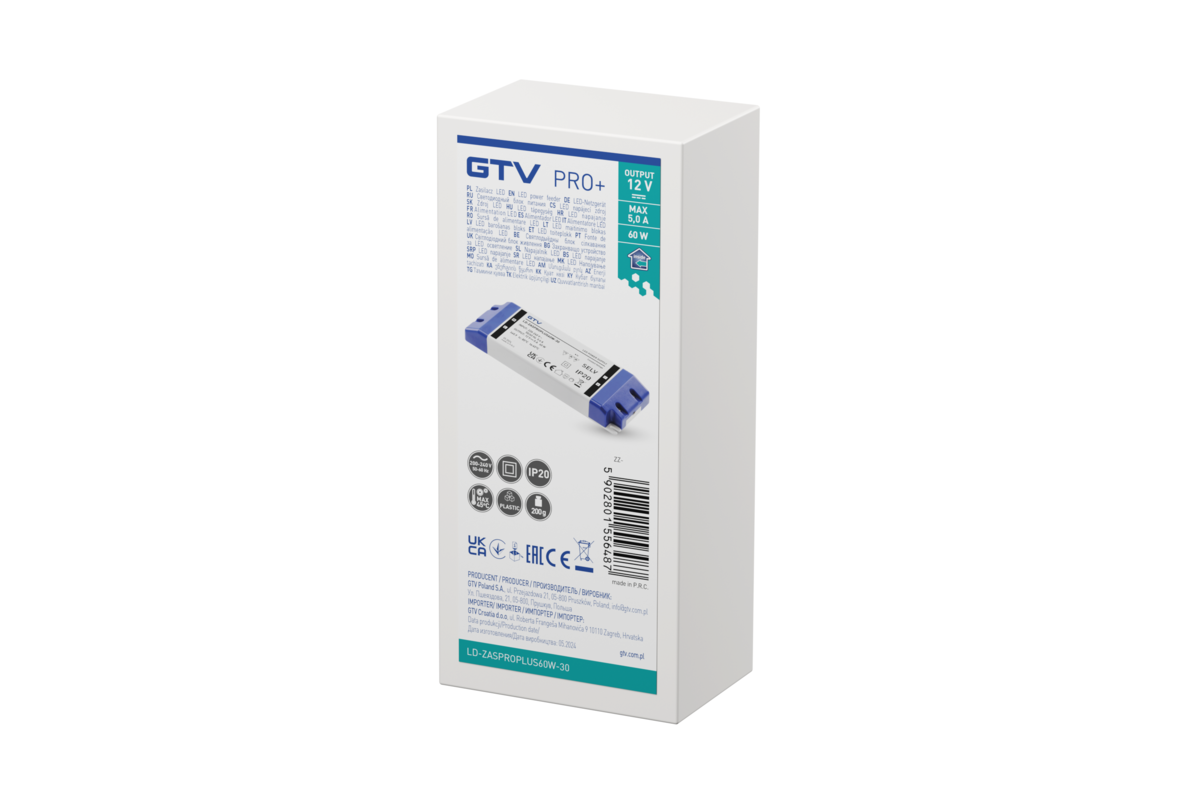 Блок живлення PRO+, DC12В, 60 Вт, вхід AC220-240В, IP20
