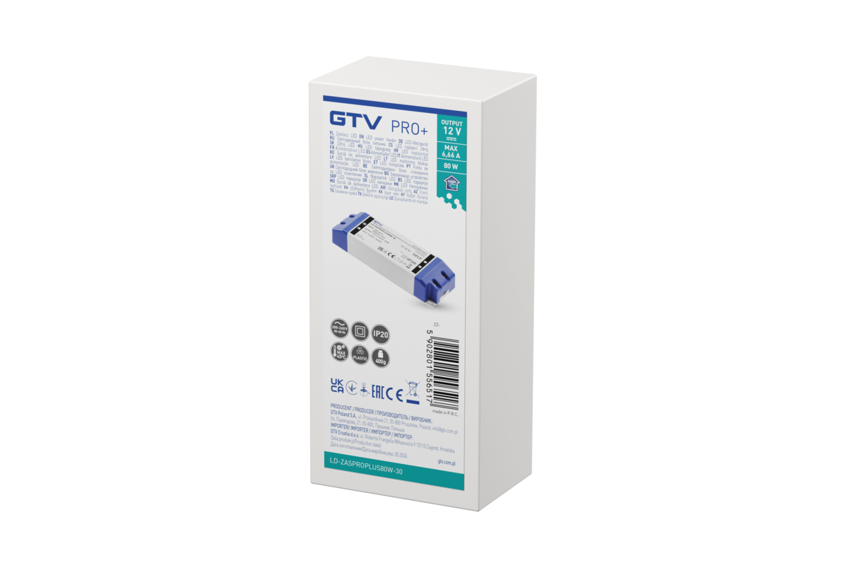 Блок живлення PRO+, DC12В, 80 Вт, вхід AC220-240В, IP20