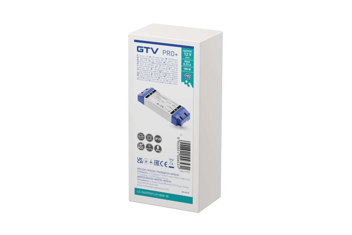 Блок живлення PRO+, DC12В, 100 Вт, вхід AC220-240В, IP20