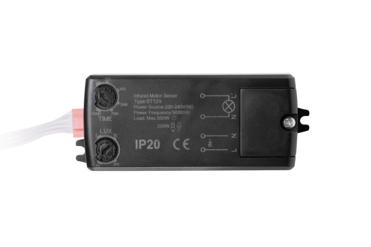Датчик руху CR-18, максимум.500W, AC220-240V, кут 360°, дальність 8м, IP20, чорний
