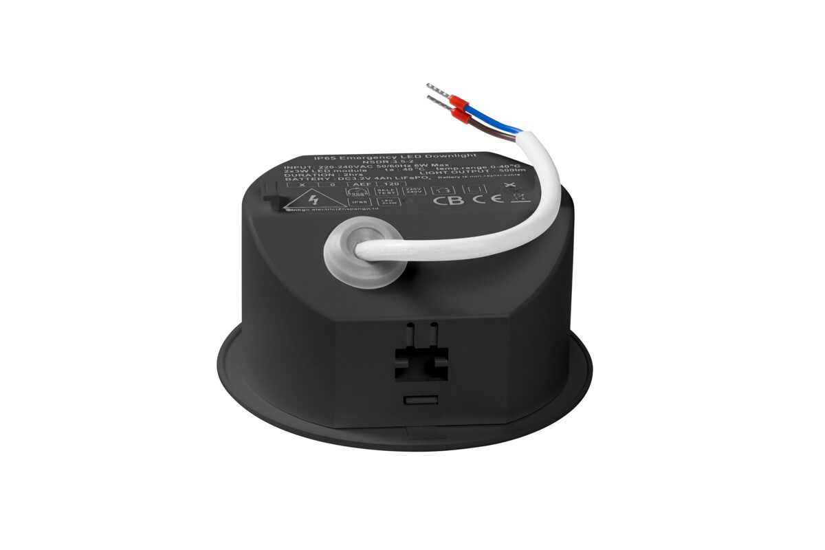 Аварійний світильник NEXO, LED, 2.5W, 350lm, 6400K, AC220-240V, IP65, 3h, TEST, чорний