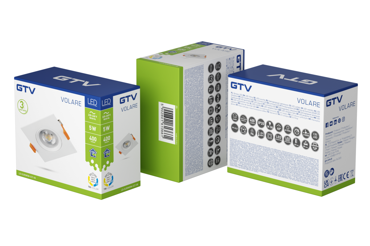Світильник VOLARE, LED, 5 Вт, 400 лм, CCT, AC220-240V, IP20, квадратний, білий