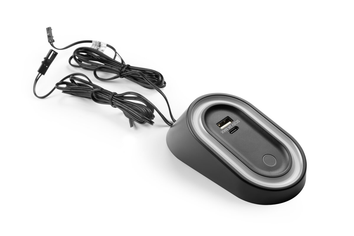 Elipso luminaire з бездротовим сенсором, USB A+C, DC12V, 2.5W, 80lm, 4000K, ПК, димований, чорний