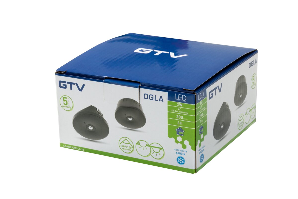 OGLA, LED, 3W, 200lm, 6400K, AC220-240V, IP20, 3h, однозадачний, TEST, чорний