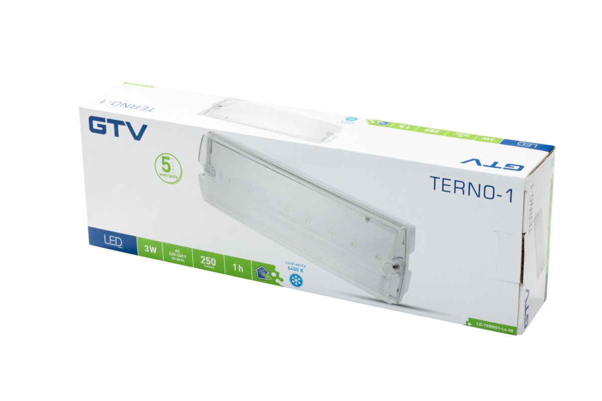 Аварійний світильник TERNO-1, LED, 3W, 250lm, 6400K, AC220-240V, IP65, 1h, дворежимний, TEST