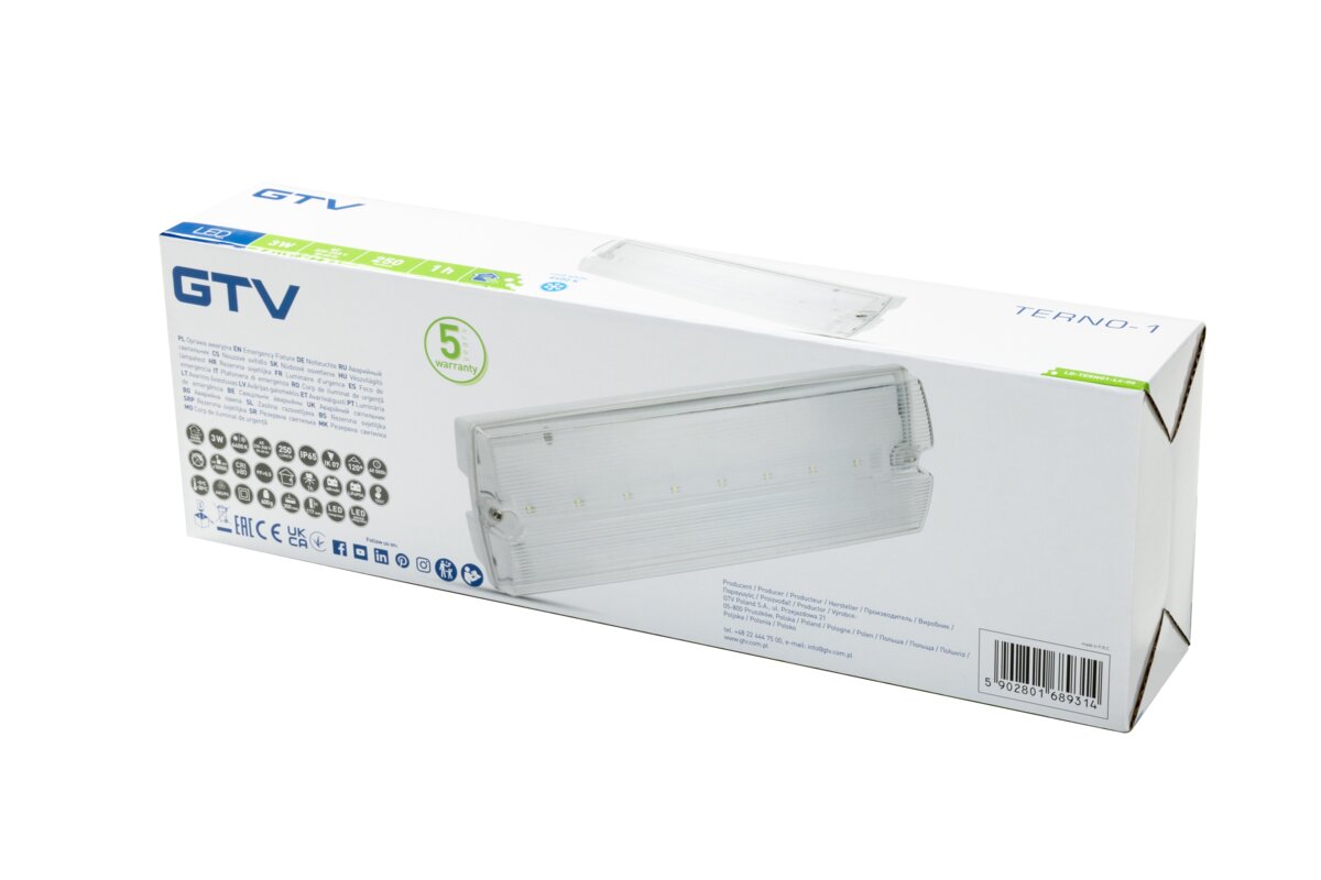 Аварійний світильник TERNO-1, LED, 3W, 250lm, 6400K, AC220-240V, IP65, 1h, дворежимний, TEST