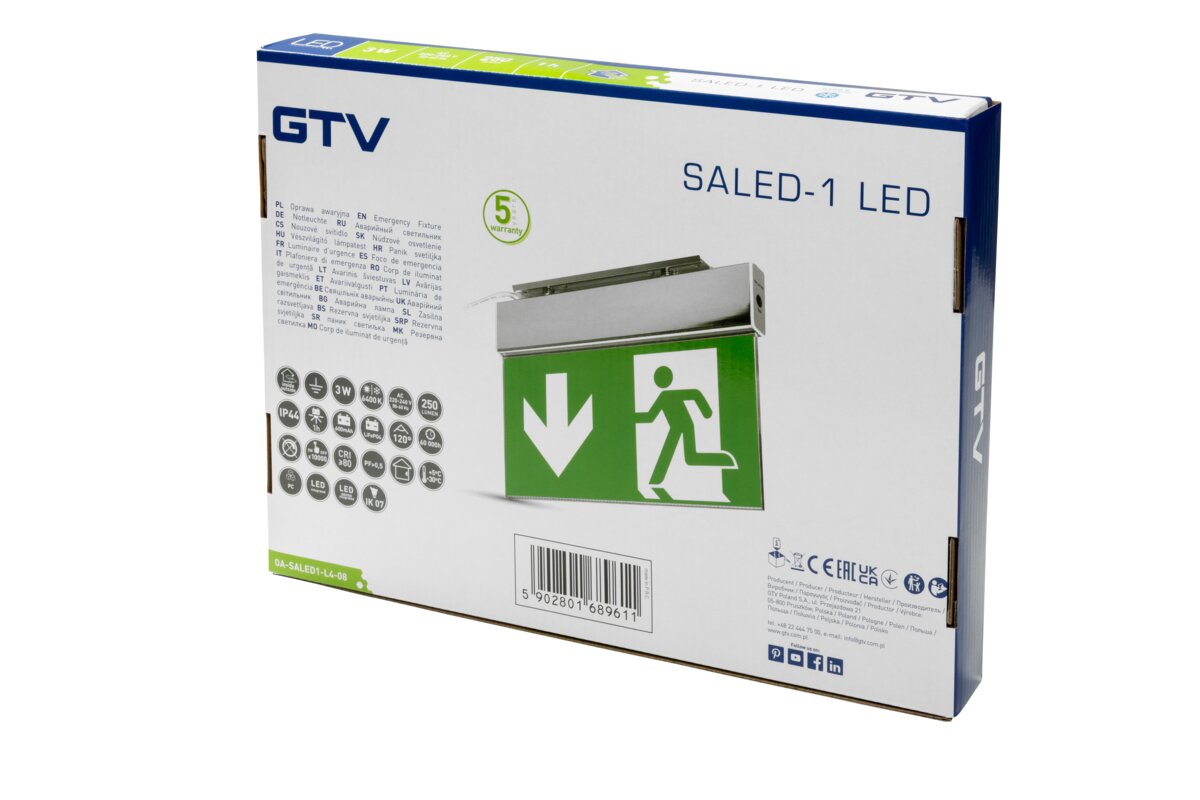 Аварійний світильник SALED-1, LED, 3W, 250lm, 6400K, AC220-240V, 1h, подвійного призначення