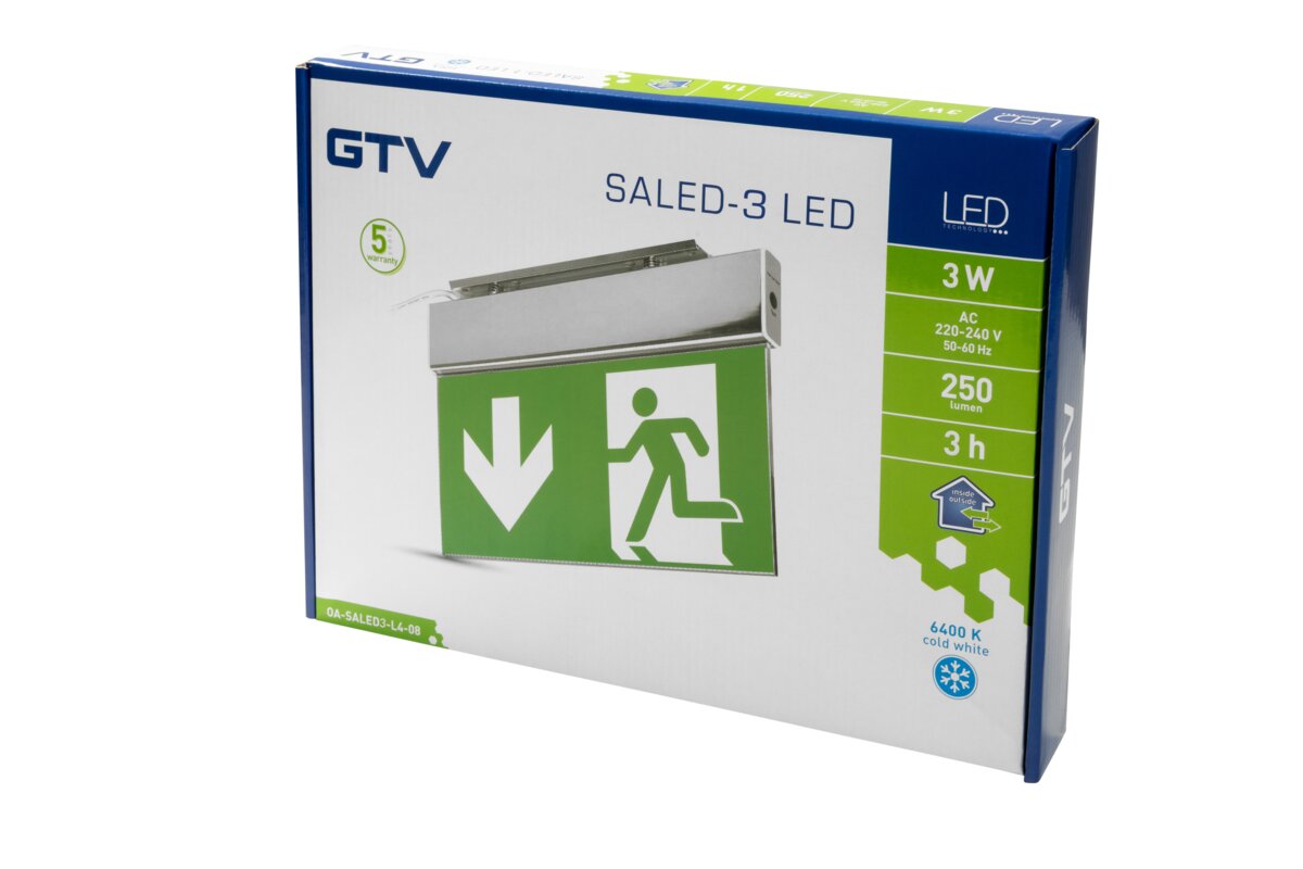 Аварійний світильник SALED-3, LED, 3W, 250lm, 6400K, AC220-240V, 3h, подвійний режим