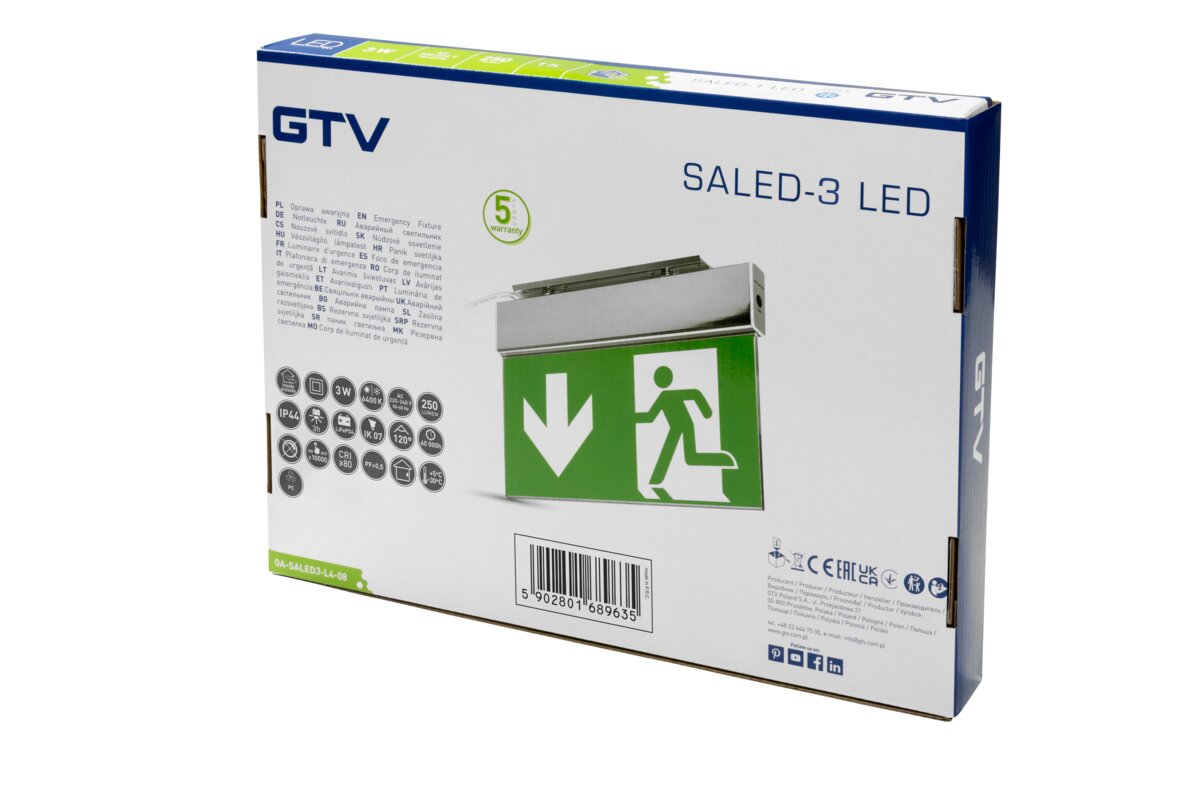 Аварійний світильник SALED-3, LED, 3W, 250lm, 6400K, AC220-240V, 3h, подвійний режим