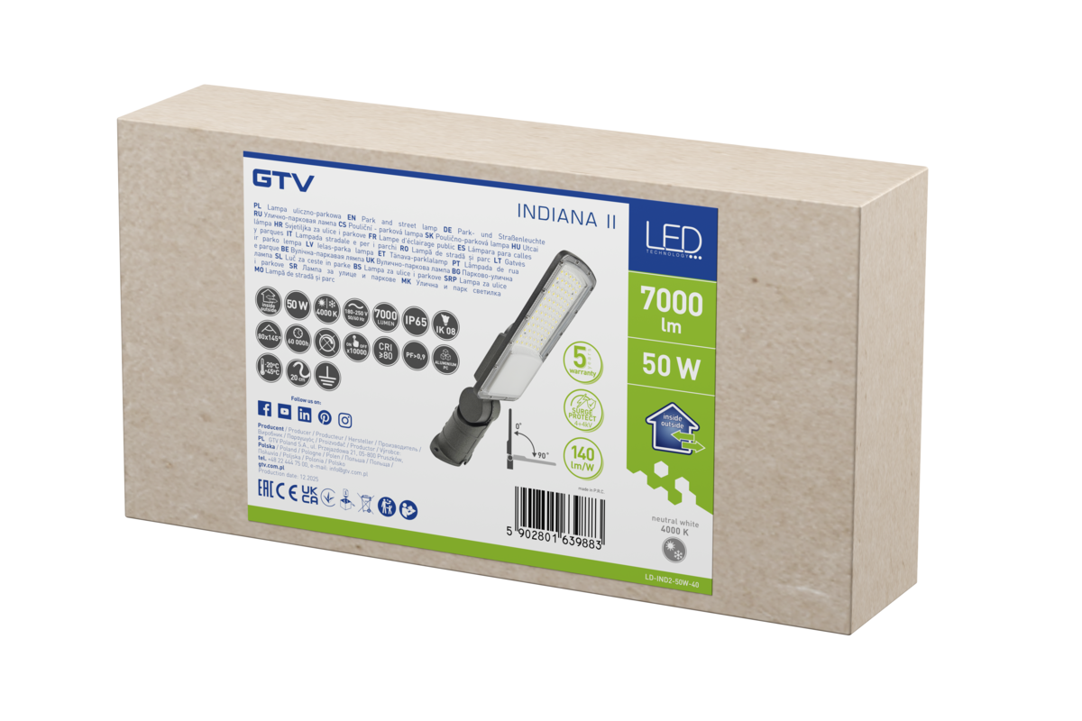 INDIANA Street Luminaire, LED, 50W, 7000lm, 4000K, AC180-250V, IP65, сірий