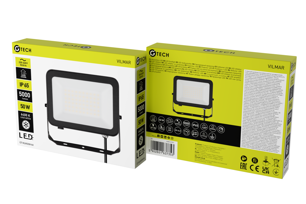 Прожектор G-TECH VILMAR, LED, 50W, 5000lm, 6400K, AC220-240V, IP65, чорний