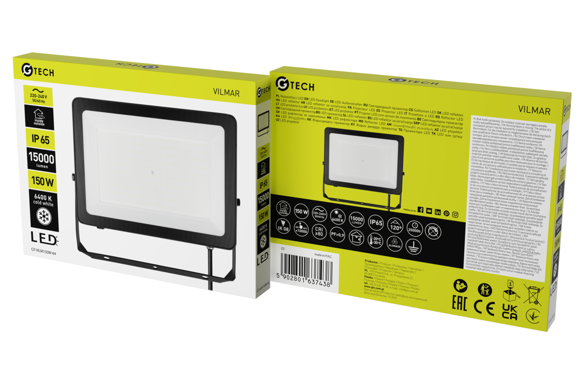 Прожектор G-TECH VILMAR, LED, 150W, 15000lm, 6400K, AC220-240V, IP65, чорний