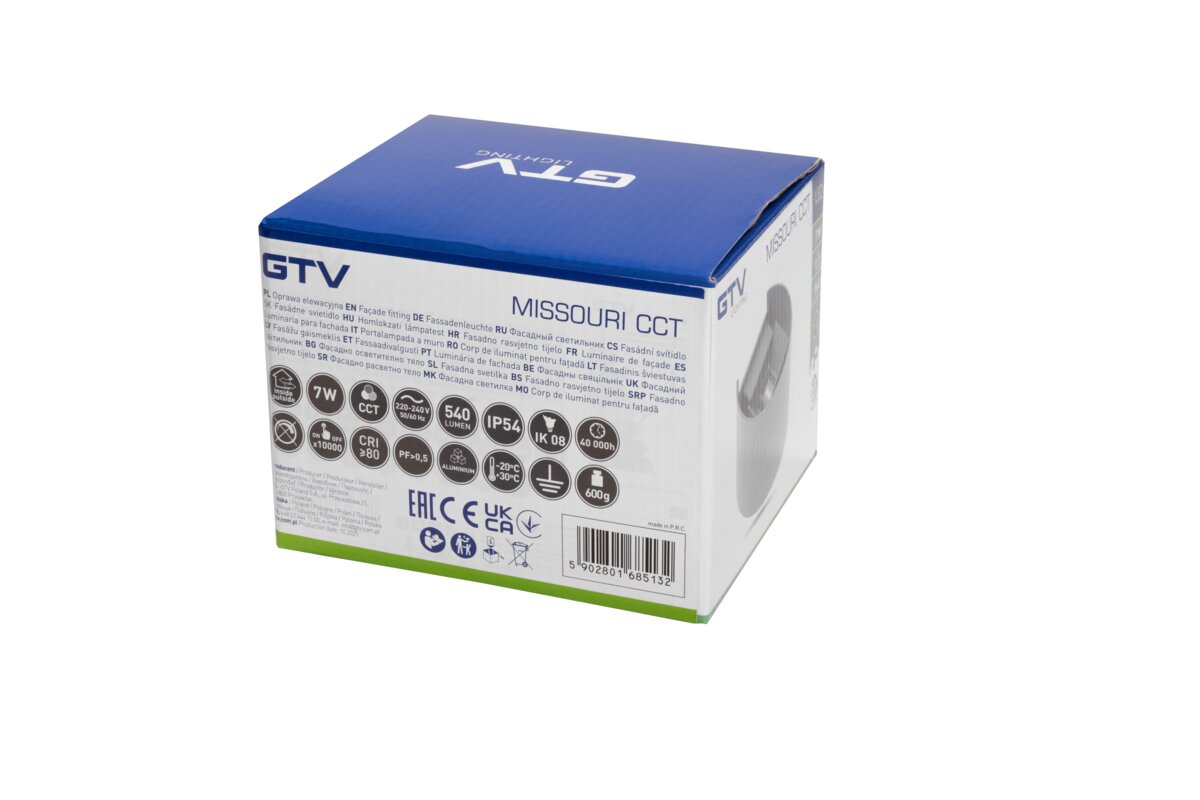 Світильник Missouri-O, LED, 7W, 540lm, CCT, AC220-240V, IP54, круглий, сірий