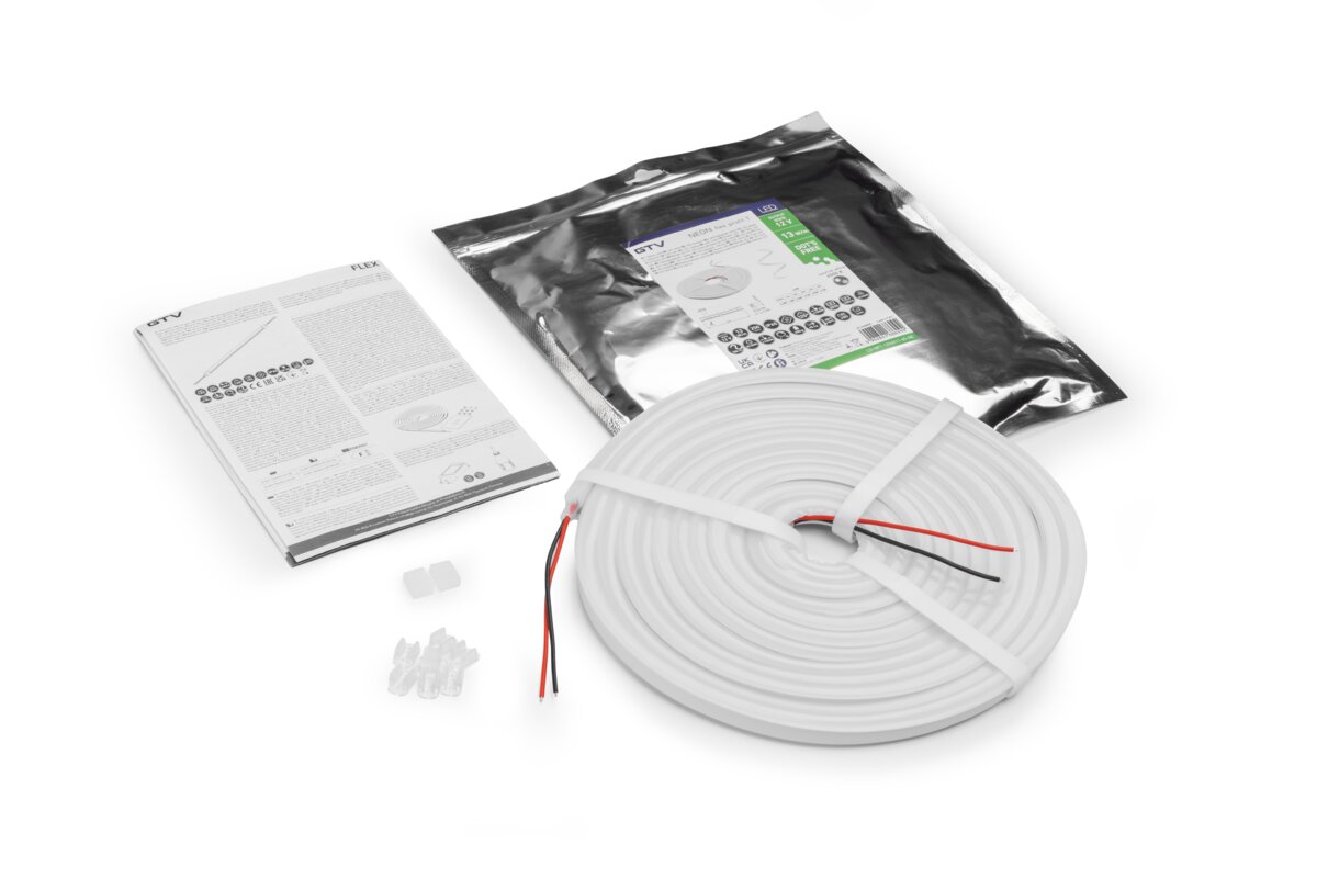 LED NEON flex profile T 24V, 2835, 12W/m нейтральний білий, водонепроникний, 6 мм, 5 м, кінцеві заглушки, кріплення