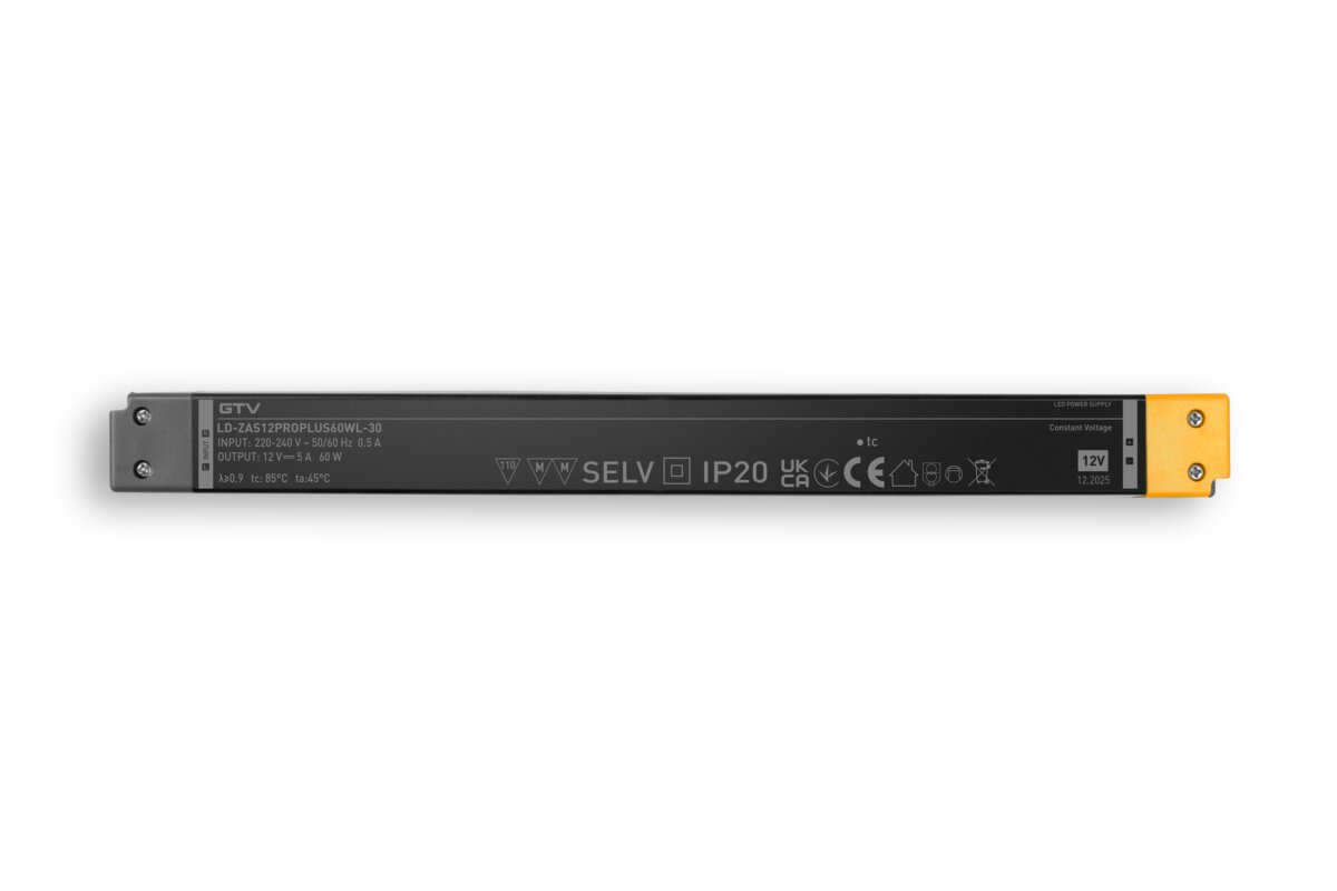 LED-блок живлення PRO+ LONG 12V, 60W, вхід 220-240VAC, IP20, розмір 305x30x17 мм