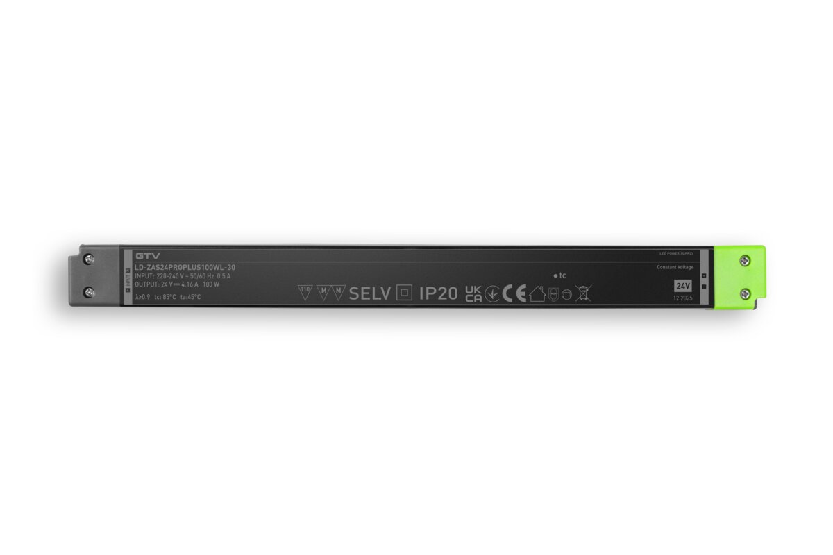 Світлодіодний блок живлення PRO+ LONG 24V, 100W, вхід 220-240VAC, IP20, розмір 320x30x19 мм