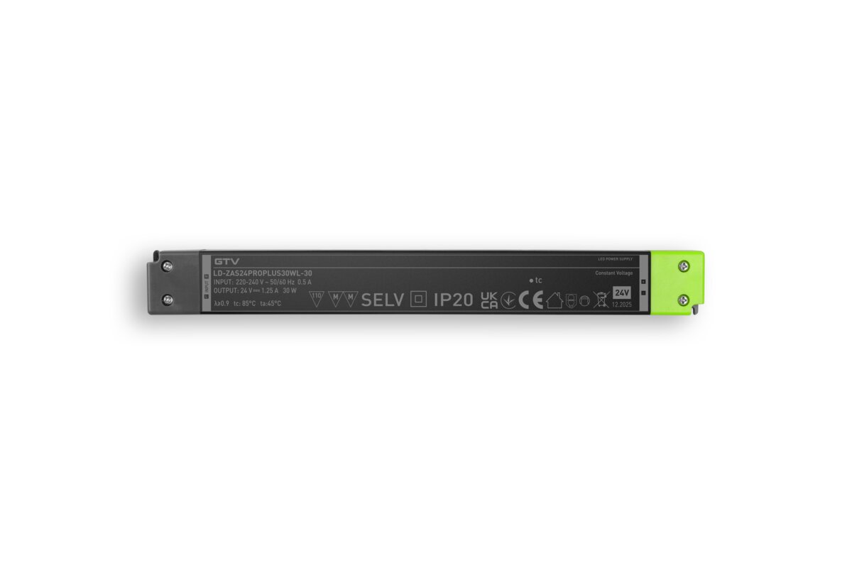 Світлодіодний блок живлення PRO+ LONG 24V, 30W, вхід 220-240VAC, IP20, розмір 251x30x16 мм