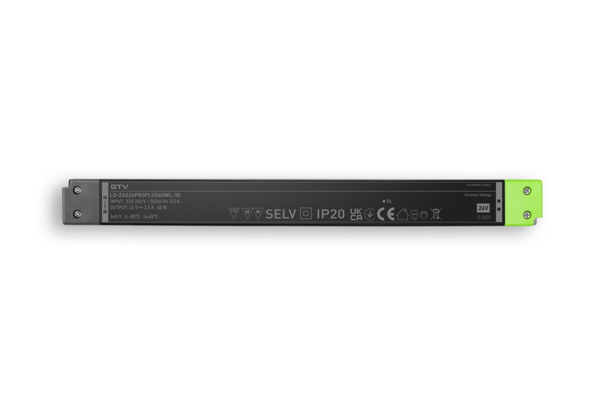 Світлодіодний блок живлення PRO+ LONG 24V, 60W, вхід 220-240VAC, IP20, розмір 305x30x17 мм