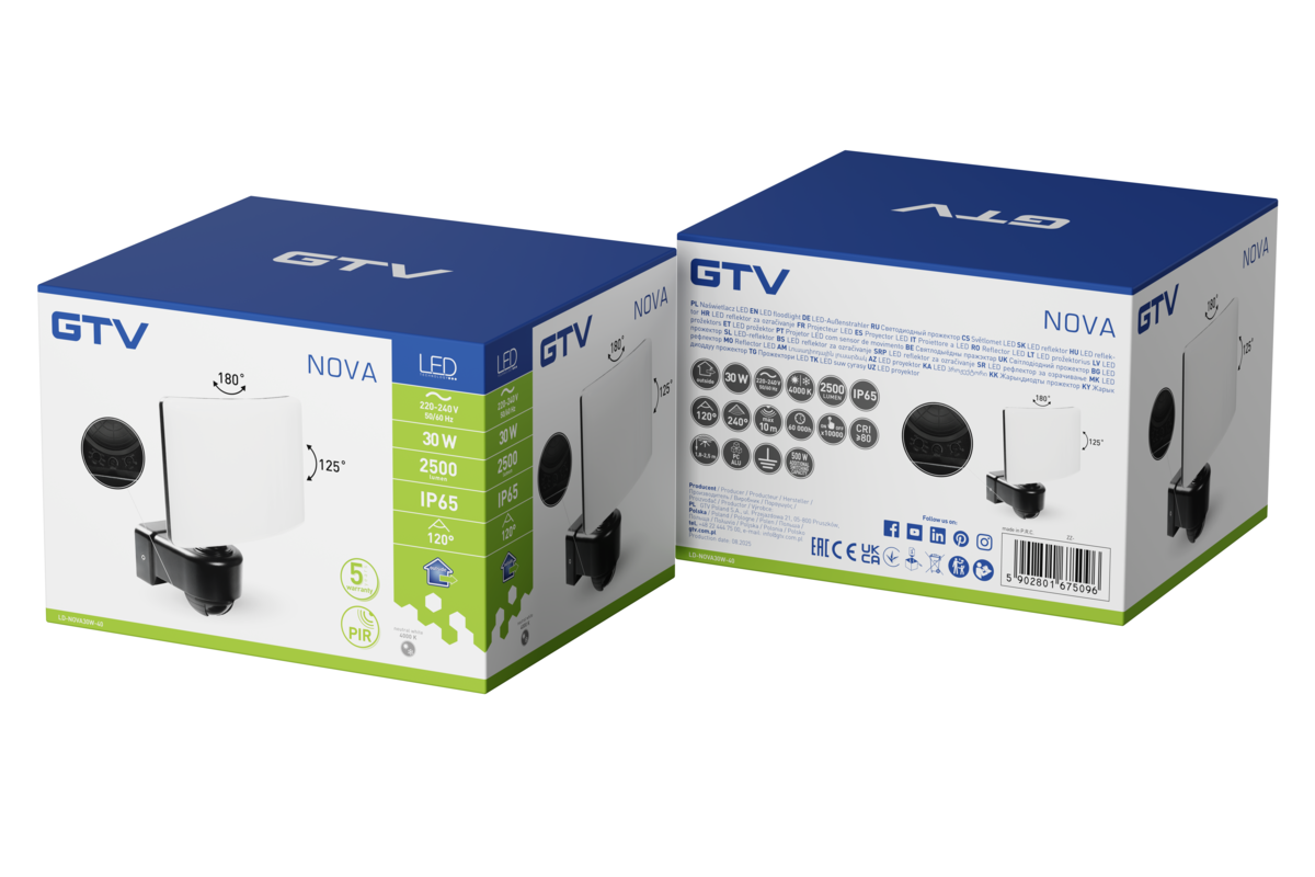 Прожектор із датчиком руху NOVA, LED, 30W, 2500lm, 4000K, AC220-240V, IP65