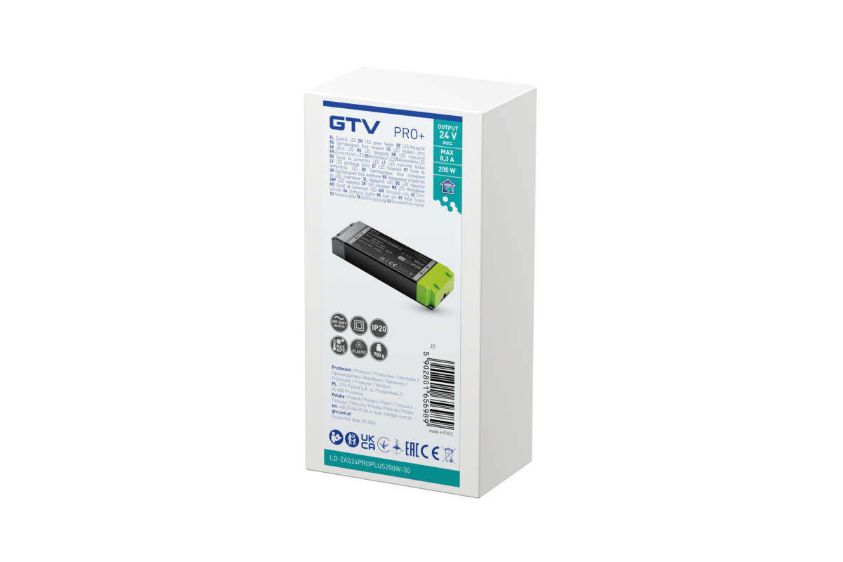 Блок живлення PRO+ 24V, 200W, вхід 220-240VAC, IP20, розмір 205x71x35 мм