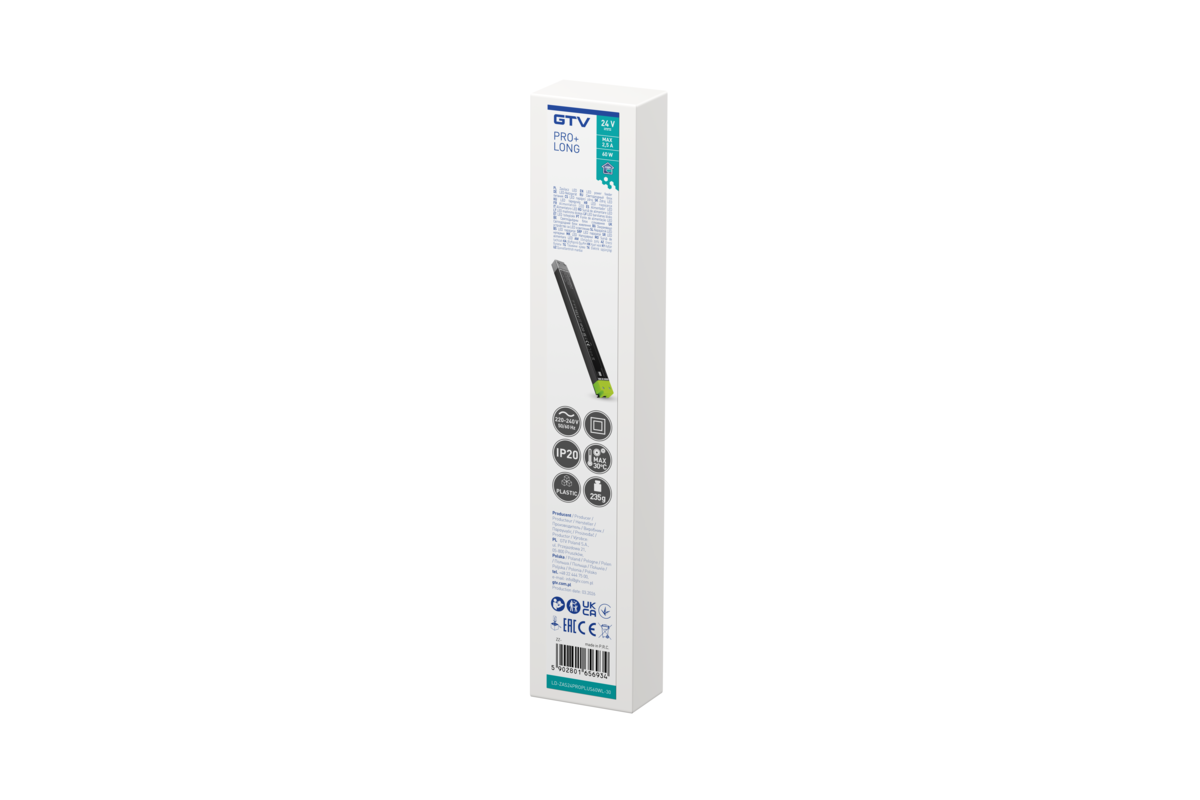 Світлодіодний блок живлення PRO+ LONG 24V, 60W, вхід 220-240VAC, IP20, розмір 305x30x17 мм