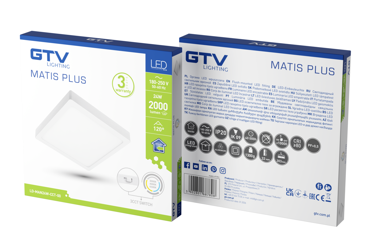MATIS LED, 24W, 2000lm, CCT, AC220-240V, поверхневий, білий