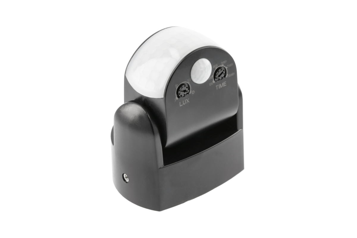 Датчик руху CR-9 MINI, макс. 1200 Вт, кут виявлення 180°/360°, діапазон 12 м, IP65, чорний