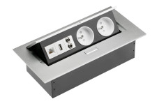 Настільний подовжувач з 2x розеткою з uziem,USB розетка,аудіо(банан),розеткаRJ45 (Ethernet),без кабелю,alu