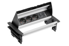 Меблева розетка з щіткою, 3хSHUKO, 2xUSB-A 2.1A, кабель 1.5 м, алюміній