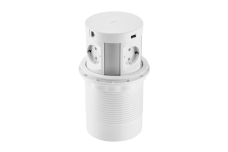 Меблева розетка COMFORT PLUS, Ø120 мм, 4хSHUKO, 2xUSB-A 3.1A, 2xRJ45, індукційний зарядний пристрій 5 Вт, кабель 1.5 м, білий