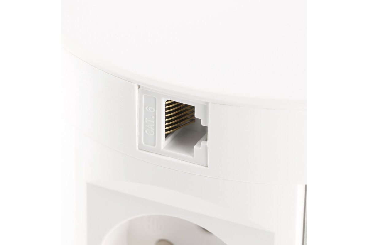 Меблева розетка COMFORT PLUS, Ø120 мм, 4хSHUKO, 2xUSB-A 3.1A, 2xRJ45, індукційний зарядний пристрій 5 Вт, кабель 1.5 м, білий