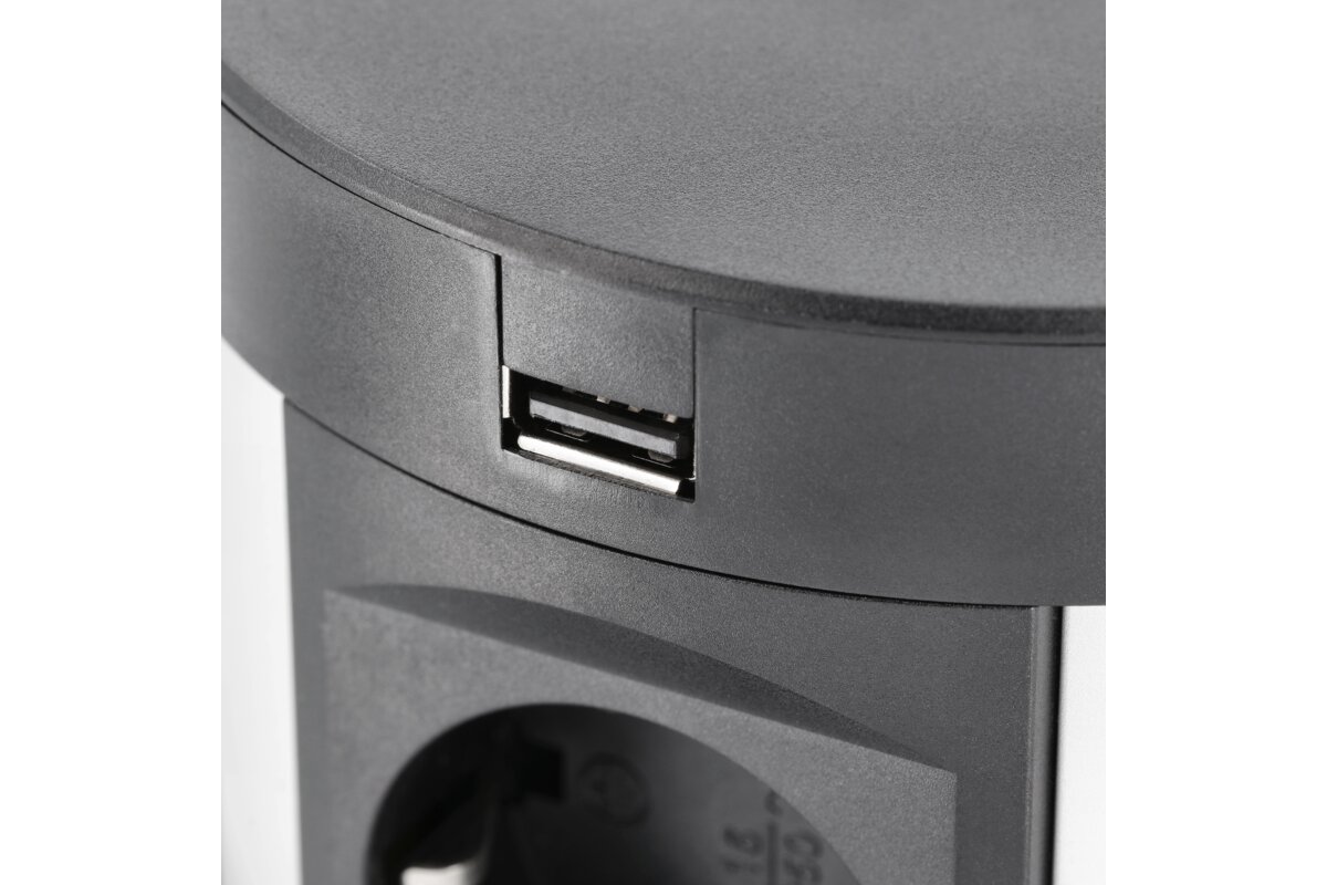 Меблева розетка COMFORT PLUS, Ø120 мм, 4хSHUKO, 2xUSB-A 3.1A, 2xRJ45, індукційний зарядний пристрій 5 Вт, кабель 1.5 м, чорний