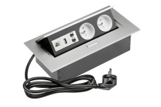 Письмовий подовжувач кабелю 2х розетки з узіем, гн. USB, аудіо (банан), гн. RJ45,кабель живлення з вилкою,alu