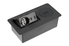 Меблева розетка AVARO PLUS, 1хSHUKO, USB A+C, індукційний зарядний пристрій 5 Вт, кабель 1.5 м, чорний
