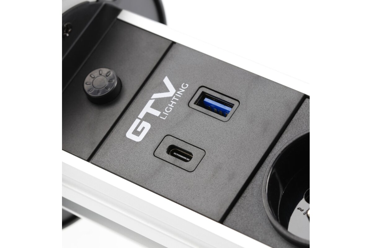 Меблева розетка CAMINO, Ø80 мм, 2хSHUKO, USB A+C, індукційний зарядний пристрій 10 Вт, кабель 1,5 м, білий