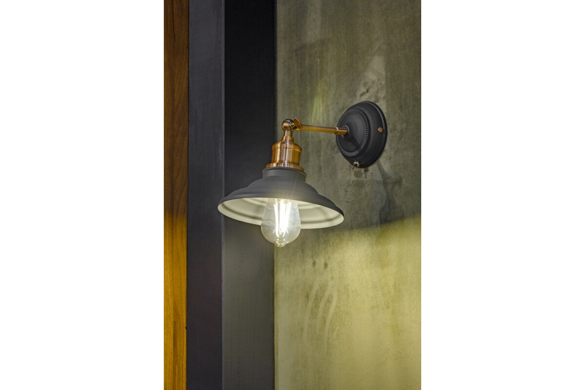 Настінний світильник LORET+ з перемикачем,7901,AC220-240V,50/60Hz,1*E27,max.40W,діаметр 20cm, одинарний ,Чорний
