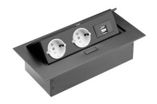 Настільний подовжувач, роз’єм 2x schuko, 2xUSB, без кабелю, чорний