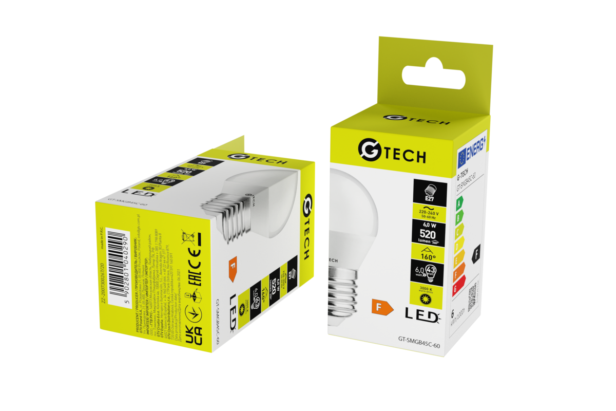 G-TECH Лампа світлодіодна E27, B45C, 6 Вт, 470 лм, 3000K, AC220-240В, 160°