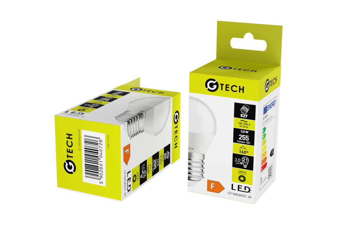 G-TECH Лампа світлодіодна E27, B45C, 3 Вт, 255 лм, 3000K, AC220-240В, 160°