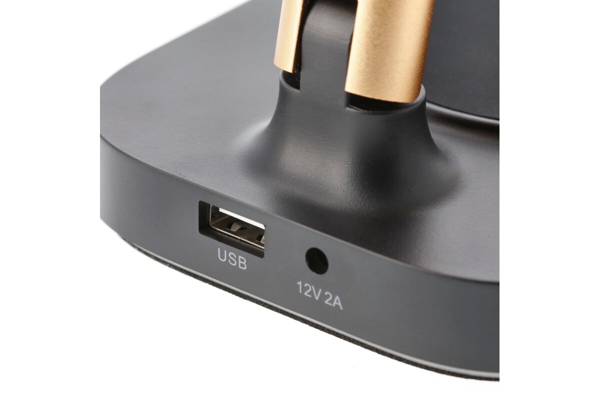 Настільна лампа Bressi,8W,450lm,AC220-240V,3-CCT, Wireless Charging,USB,PF>0,5, RA>80,Чорний / Золотий