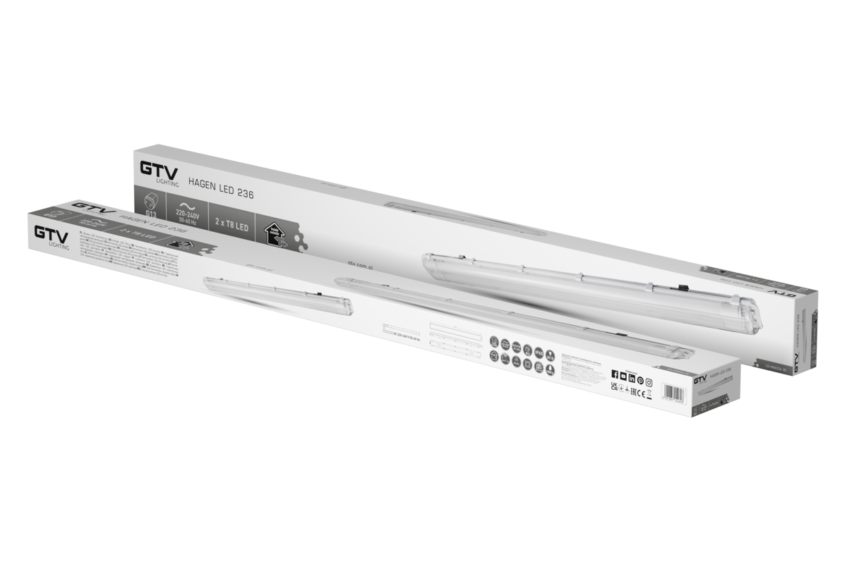 Світильник герметичний HAGEN, для T8 LED одностороннього живлення, G13, IP65, AC220-240В, 2х120см, PC