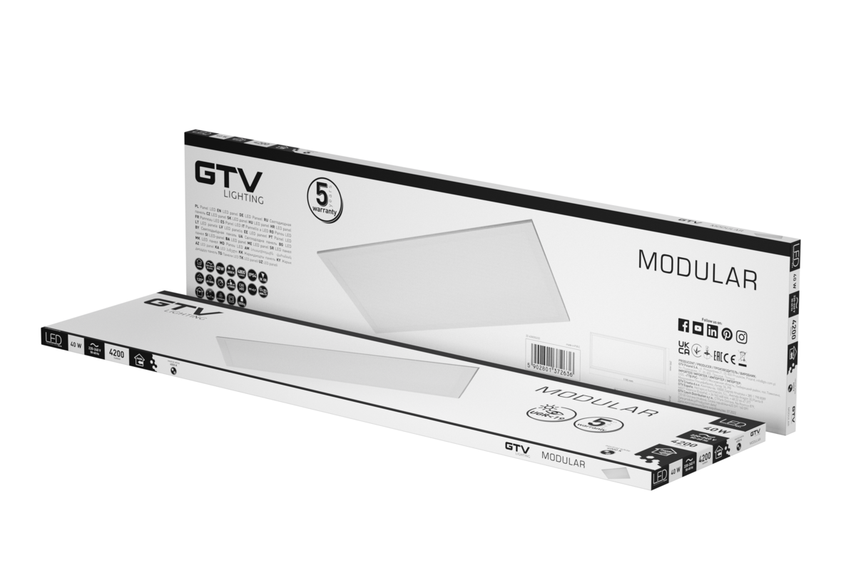 Світлодіодна панель MODULAR, 120×30см, 4000K, 40 Вт, 4200 лм, AC220-240В, PF>0, 9, IP54, UGR<19