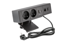 Меблева розетка BAR, 2x французька розетка, 1xUSB A, 1xUSB C. 1xRJ45, 1xHDMI, кабель 1.5м, чорний