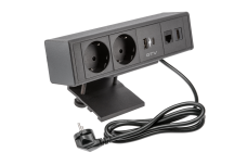 Меблева розетка BAR, 2хSHUKO, USB A+C, HDMI, RJ45 кабель 1.5 м, чорний