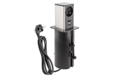 Вежа Висувна меблева розетка, 1x французька розетка, 1xUSB A, 1xUSB C, кабель 1.5м, чорний, ковпачок inox