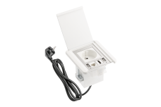 Меблева розетка з відкидним затвором, 1x французька розетка, 2xUSB A RJ45, кабель 1.5м, білий