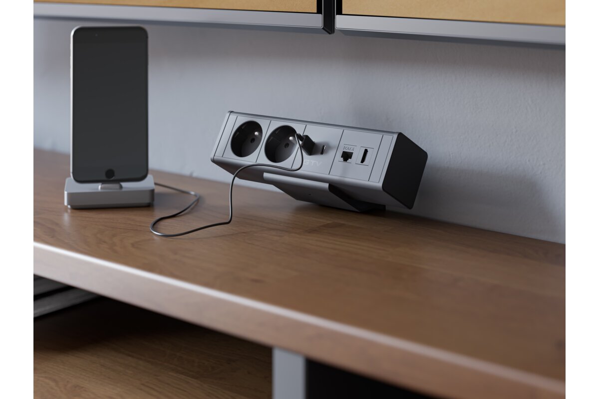 Меблева розетка BAR, 2хSHUKO, USB A+C, HDMI, RJ45 кабель 1.5 м, чорний