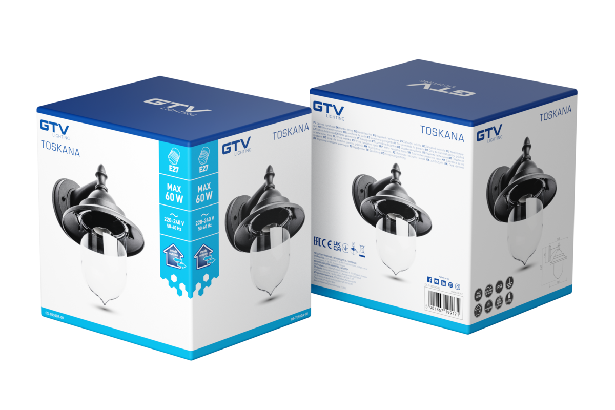 Світильник фасадний TOSKANA, E27, макс. 60 Вт, IP54, чорний