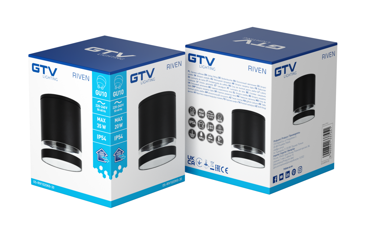 Cвітильник стельовий RIVEN, алюміній, IP54, макс. 35 Вт, круглий, графіт